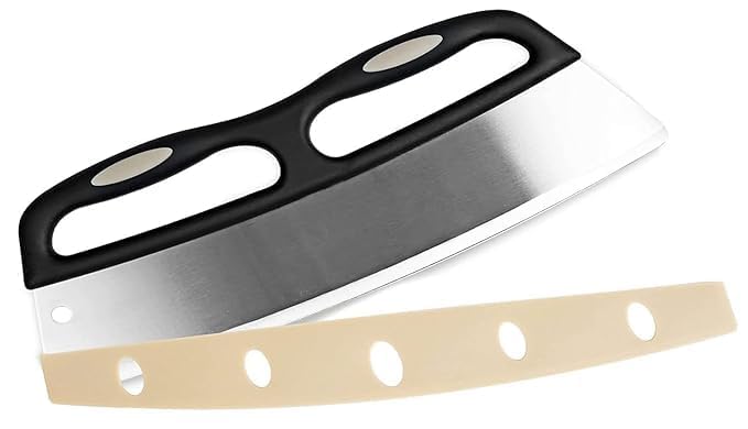 PIZZA CUTTER DOUBLE HANDLE 14 LARGE PIZZA SLICER KNIFE IDEAL FOR MINCING DICING CHOPPING SLICING STAINLESS STEEL PIZZA KNIFE FOR CHEF WITH PROTECTIVE COVER PLASTIC
