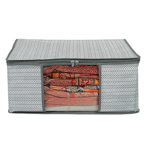 AARON INC Clothes Storage Organizers Saree Cover Wardrobe Transpsarent Window With Zipper Non Woven Saree Storage Box Cloth Packing Bag Lehenga Cover Dress Color Grey Pack Of 3,33 Cm,22 Cm - Image 2