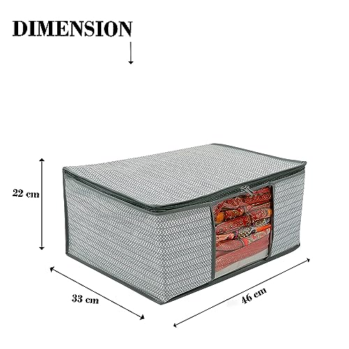 AARON INC Clothes Storage Organizers Saree Cover Wardrobe Transpsarent Window With Zipper Non Woven Saree Storage Box Cloth Packing Bag Lehenga Cover Dress Color Grey Pack Of 3,33 Cm,22 Cm - Image 4
