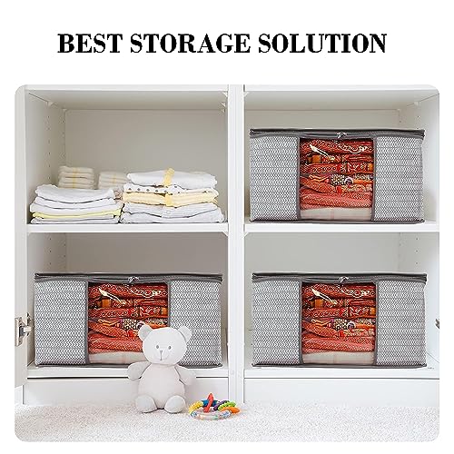 AARON INC Clothes Storage Organizers Saree Cover Wardrobe Transpsarent Window With Zipper Non Woven Saree Storage Box Cloth Packing Bag Lehenga Cover Dress Color Grey Pack Of 3,33 Cm,22 Cm - Image 5