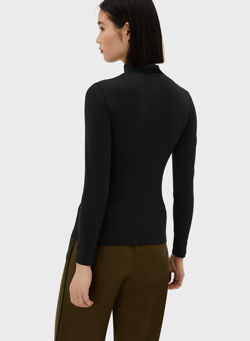 Marks & Spencer Cotton Rich Funnel Neck Long Sleeve Top