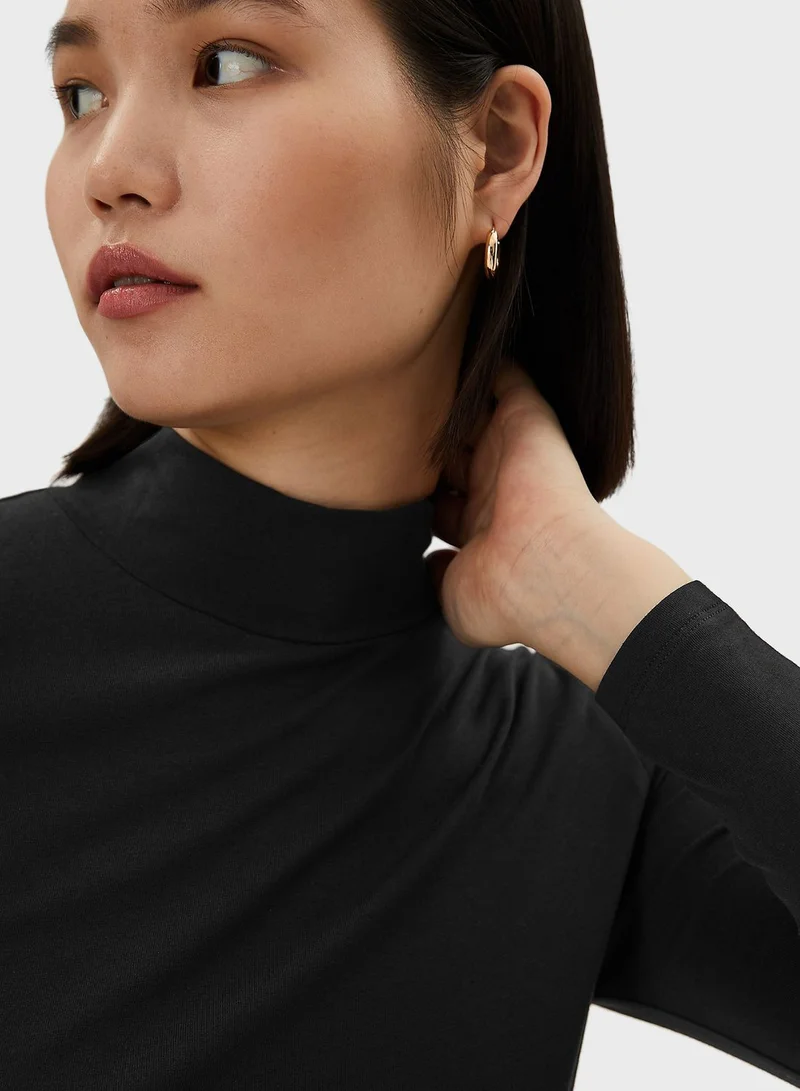 Marks & Spencer Cotton Rich Funnel Neck Long Sleeve Top