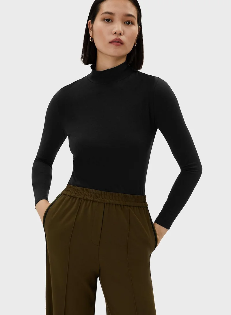 Marks & Spencer Cotton Rich Funnel Neck Long Sleeve Top