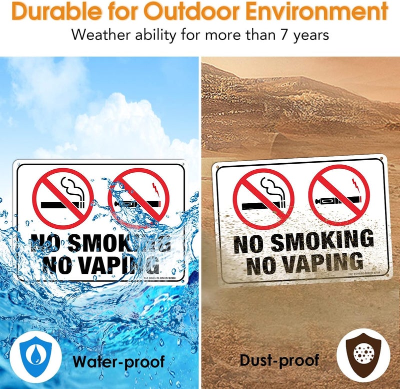 TR No Smoking No Vaping Sign - 2 Pack - 10 x 7 Inches Rust Free .040 Aluminum - UV Protected, Waterproof, Weatherproof and Fade Resistant - 4 Pre-Drilled Holes - Image 5