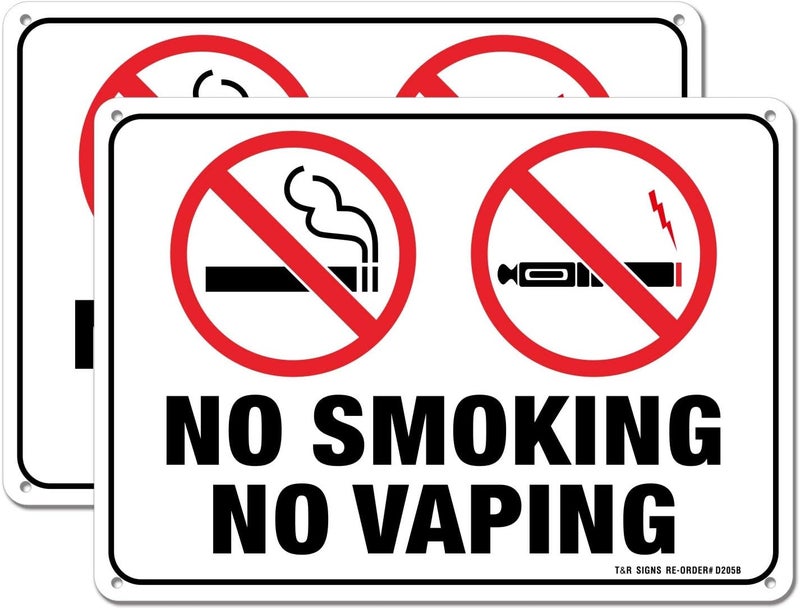TR No Smoking No Vaping Sign - 2 Pack - 10 x 7 Inches Rust Free .040 Aluminum - UV Protected, Waterproof, Weatherproof and Fade Resistant - 4 Pre-Drilled Holes - Image 1