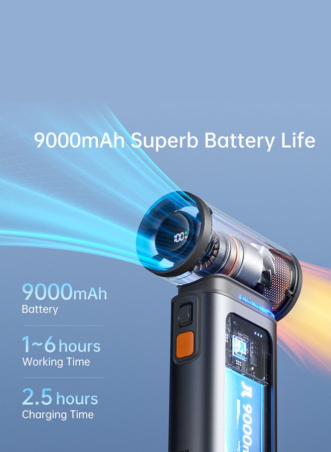 JIsulife Portable Handheld Turbo Fan, 100 Speeds Adjustable Mini Personal Fan, 9000mAh USB Rechargeable Fan Battery Operated, LED Display, Metal Shell with Accessories Gifts for Men Women Travel- Grey - Image 2