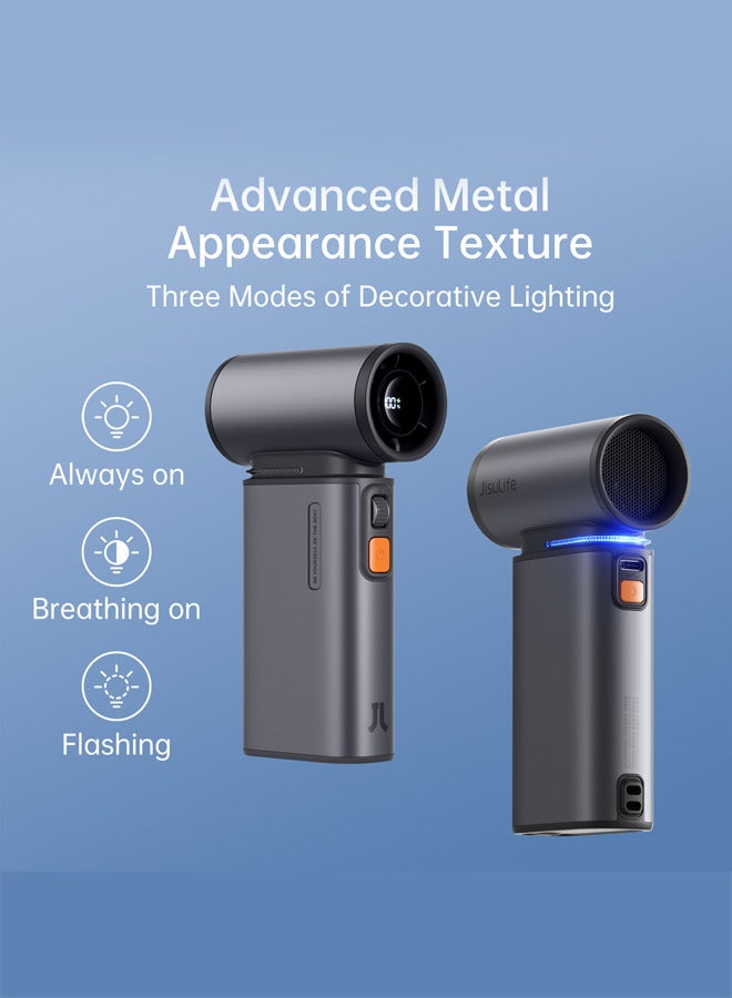 JIsulife Portable Handheld Turbo Fan, 100 Speeds Adjustable Mini Personal Fan, 9000mAh USB Rechargeable Fan Battery Operated, LED Display, Metal Shell with Accessories Gifts for Men Women Travel- Grey - Image 3