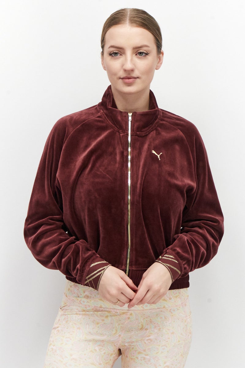 PUMA Women Brand Logo Sports Jacket, Maroon  - Image 1