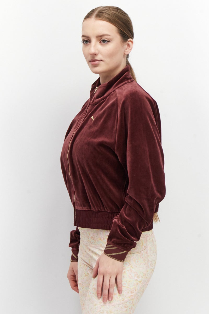 PUMA Women Brand Logo Sports Jacket, Maroon - Image 2