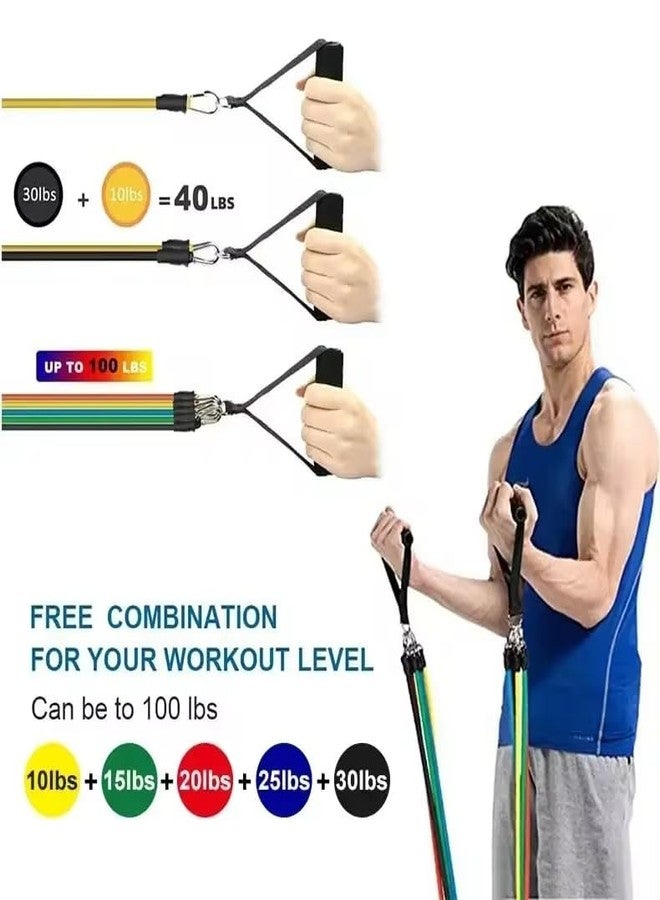 ERHETUS Portable 11-Piece Resistance Bands for Men & Women | Rubber Exercise Fitness Band for Home Workout | Training Gym Kit with Toning Tubes, Door Anchor, Handles, Ankle Straps & Carry Bag - Image 2