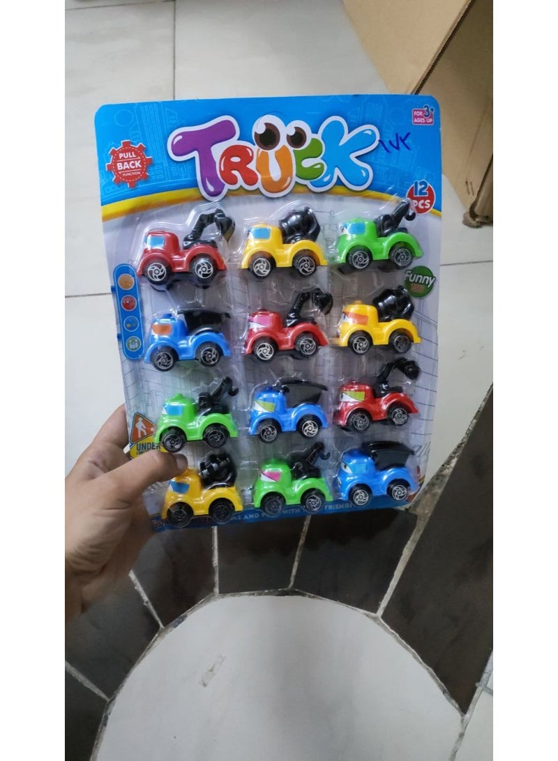 12-Piece Pull Back Mini Truck Set for Kids | Colorful Construction Vehicles, Fun Friction Powered Toy Cars