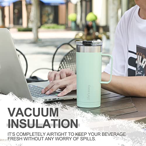Life's Easy 20oz Stainless Steel Mug w/Handle - Double Wall Insulated Travel Tumbler w/Flip Lid - Leak Proof Tumbler-Thermal Cup for Coffee, Tea & More - Keep Hot & Cold Drinks (Mint Green, 20 oz) - Image 4