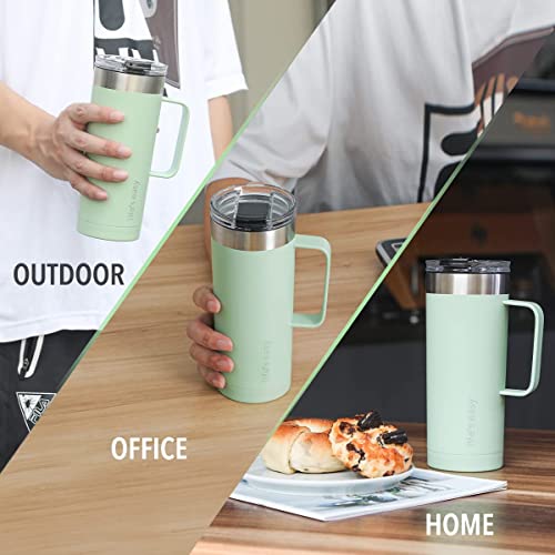Life's Easy 20oz Stainless Steel Mug w/Handle - Double Wall Insulated Travel Tumbler w/Flip Lid - Leak Proof Tumbler-Thermal Cup for Coffee, Tea & More - Keep Hot & Cold Drinks (Mint Green, 20 oz) - Image 3