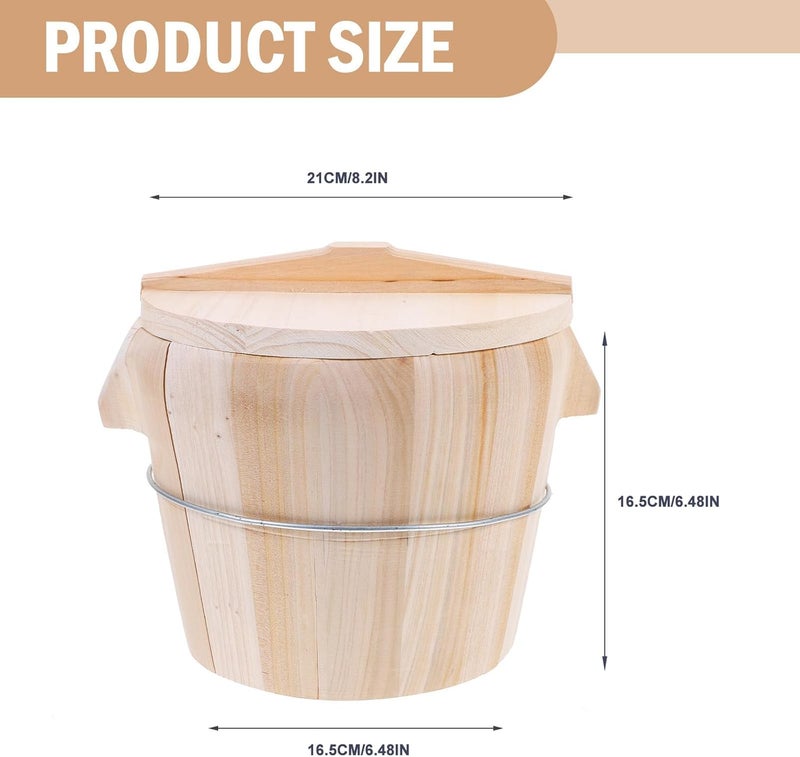 Abaodam Wooden Rice Steamed Bucket with Lid, Cedar Kitchen Steamer for Home Cooking, Food-grade Rice Storage Barrel Set with Spoon and Steaming Cloth Random Style - Image 2