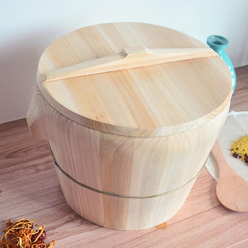 Abaodam Wooden Rice Steamed Bucket with Lid, Cedar Kitchen Steamer for Home Cooking, Food-grade Rice Storage Barrel Set with Spoon and Steaming Cloth Random Style - Image 5