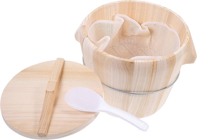Abaodam Wooden Rice Steamed Bucket with Lid, Cedar Kitchen Steamer for Home Cooking, Food-grade Rice Storage Barrel Set with Spoon and Steaming Cloth Random Style - Image 1