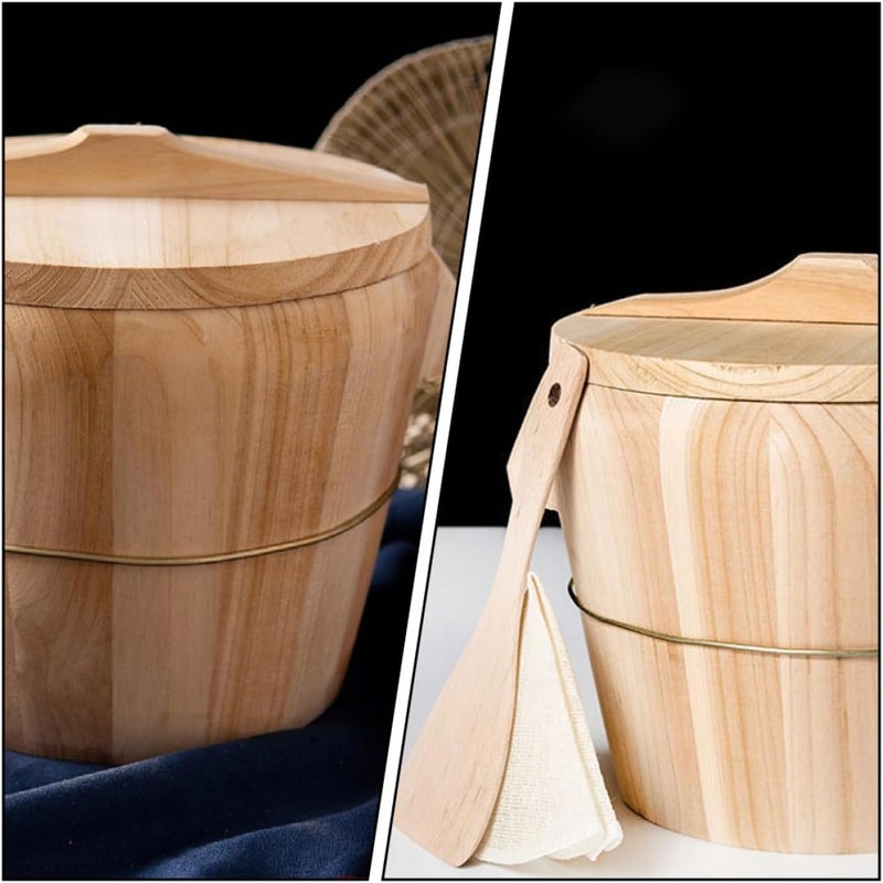 Abaodam Wooden Rice Steamed Bucket with Lid, Cedar Kitchen Steamer for Home Cooking, Food-grade Rice Storage Barrel Set with Spoon and Steaming Cloth Random Style - Image 4