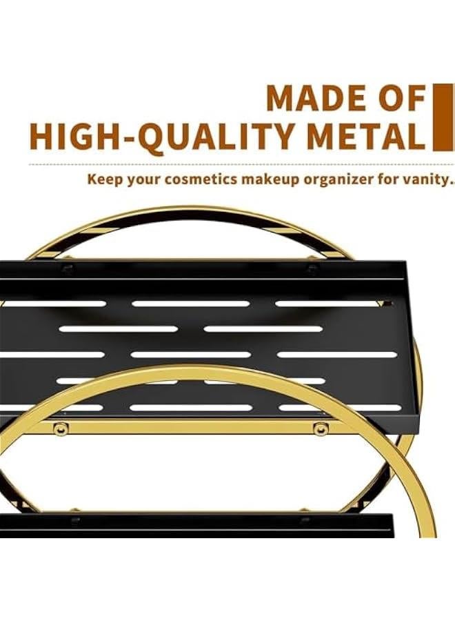 HOOKOR Makeup Organizer for Vanity, Perfume Organizer for Dresser- 2 Tier Skincare Organizers Bathroom Countertop Organizer, Make Up Counter Shelf Cosmetic Display Tray (Black Gold) - Image 4