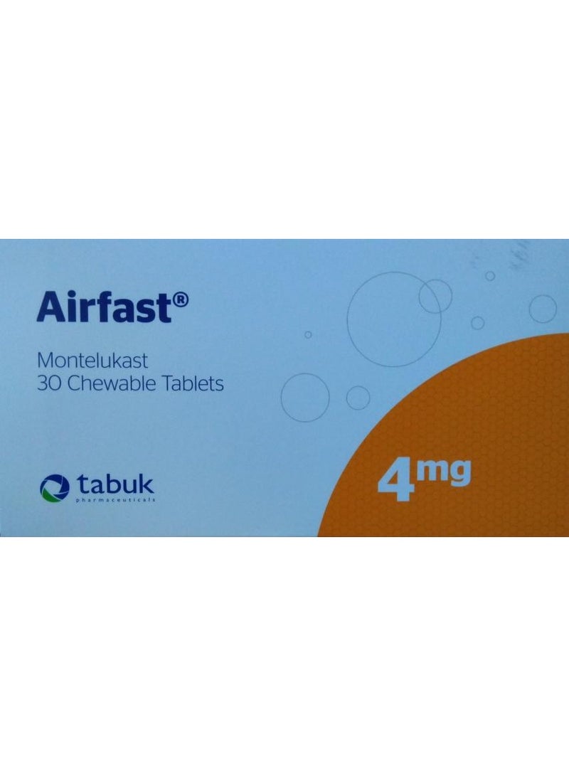 أقراص مونتيلوكاست القابلة للمضغ من إيرفاست، 4 ملغ، 30 قرصًا