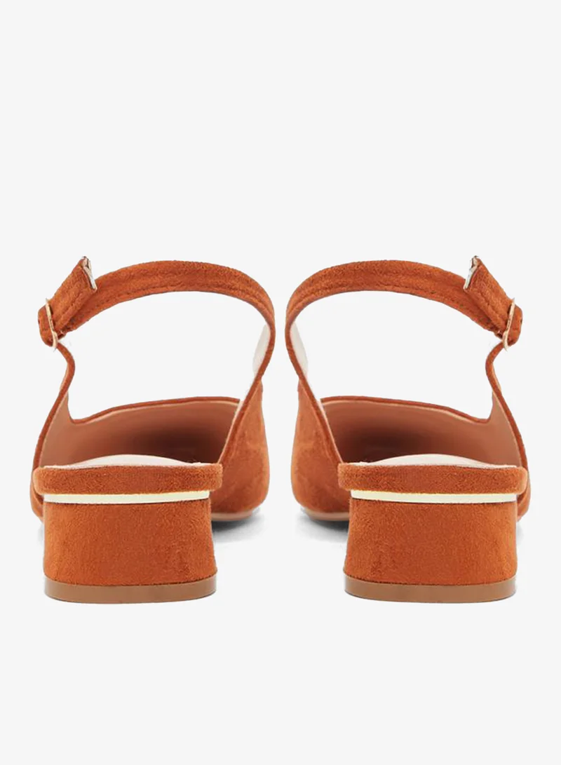 Styli Tan Suede Block Heel Slingbacks Shoes