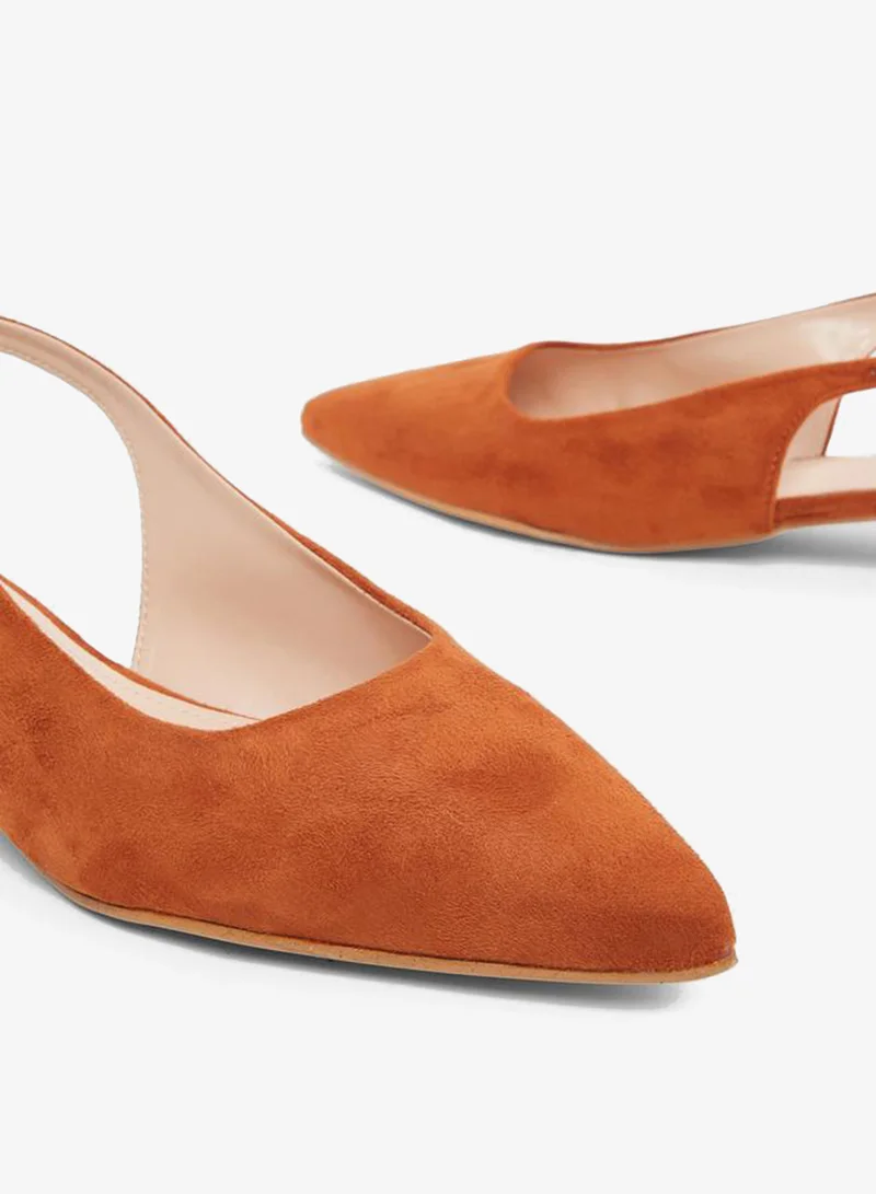 Styli Tan Suede Block Heel Slingbacks Shoes