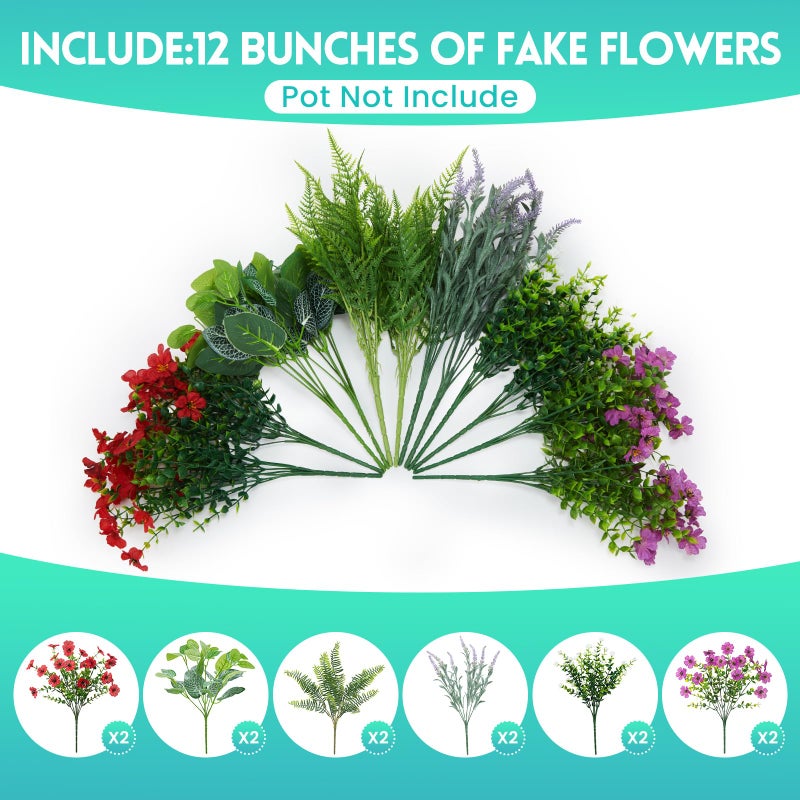 Hrobek Fake Artificial Flowers for Outdoors Faux Plants Outside Indoor,Realistic UV Resistant Silk Flower for Home Patio Garden Back Yard Front Porch Decor Spring Summer(12 Bunches) - Image 2