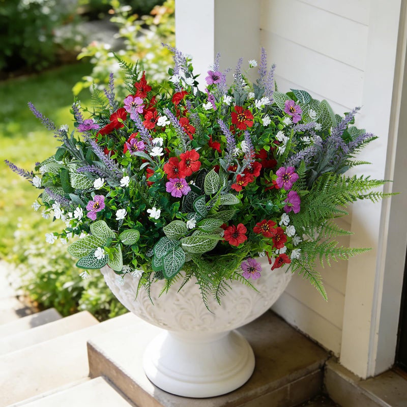 Hrobek Fake Artificial Flowers for Outdoors Faux Plants Outside Indoor,Realistic UV Resistant Silk Flower for Home Patio Garden Back Yard Front Porch Decor Spring Summer(12 Bunches) - Image 1