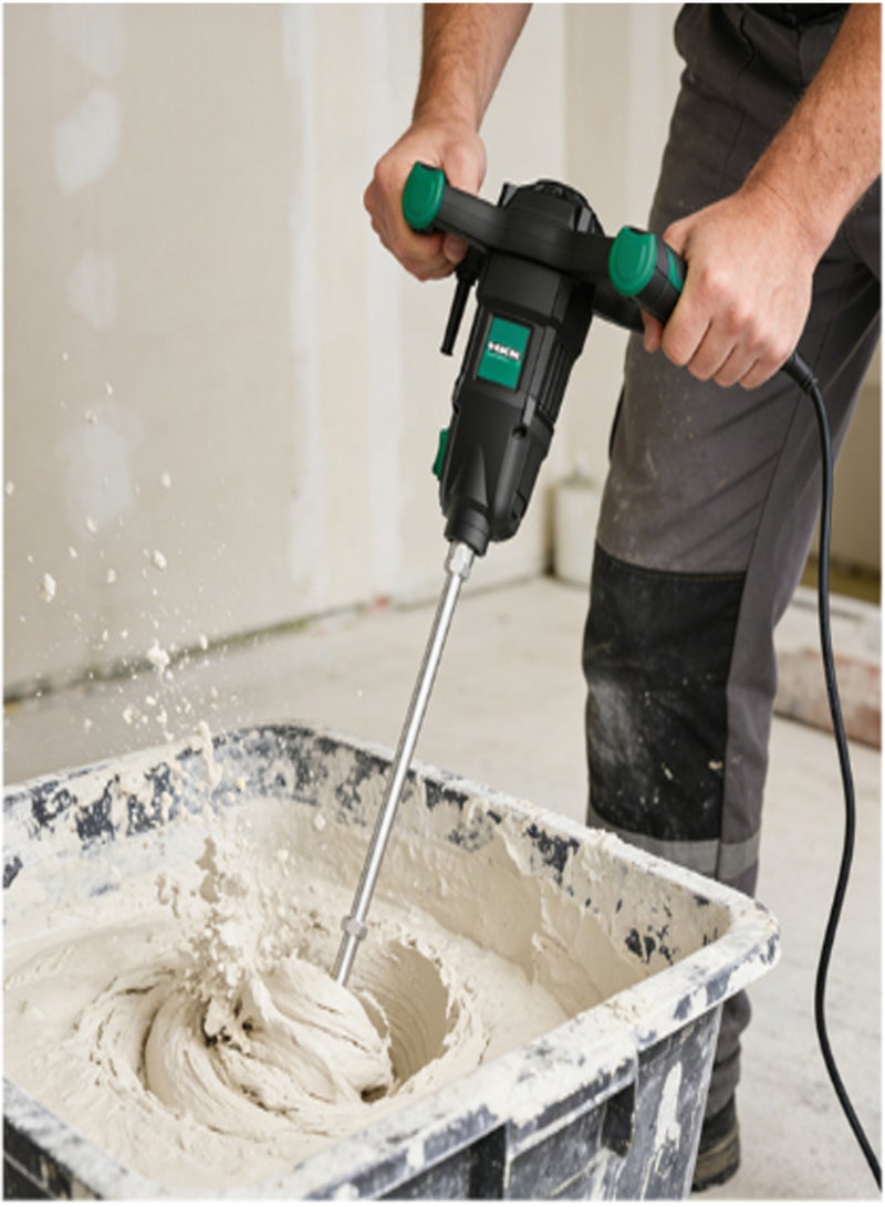 ح ك ك خلاطة أسمنت كهربائية بقوة 1400 واط، بمقبضين وعجلتين للتحكم في السرعة، مناسبة لخلط الجص والمونة والبلاط والمواد اللاصقة والدهانات، أداة بناء شديدة التحمل - Image 2