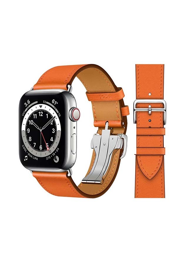 Perfii Genuine Leather Replacement Band For Apple Watch Series 6/SE/5/4/3/2/1 Classic Orange