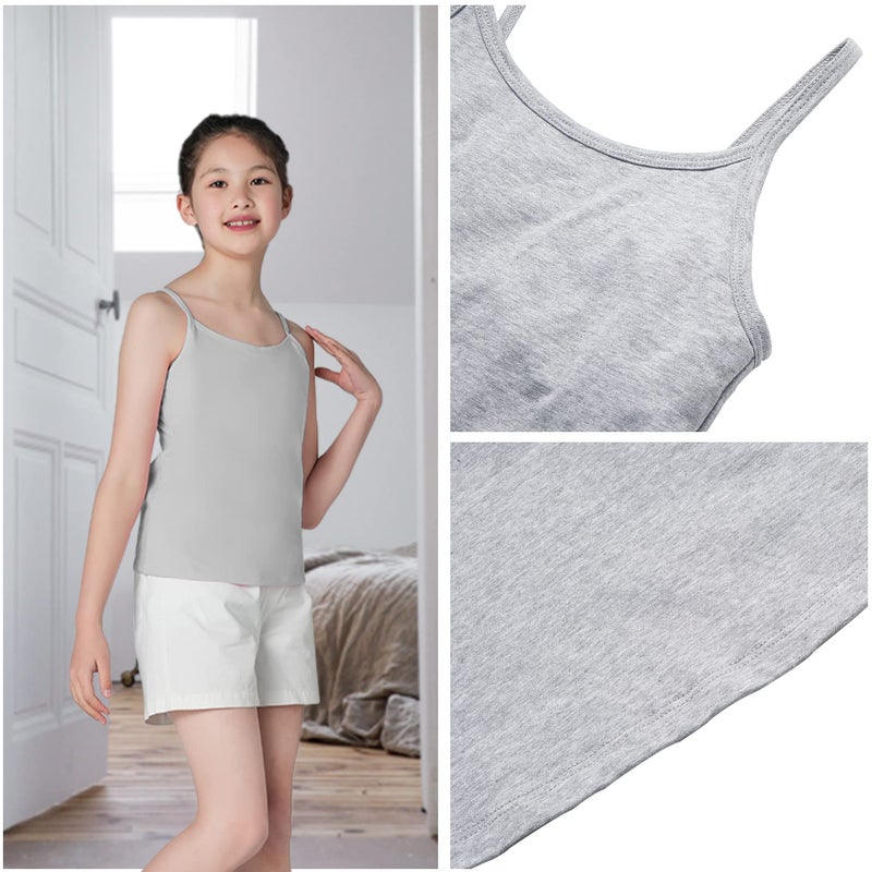 QBK Training Bras for Teens Girls from 6 7 8 9 10 12 Years Old Camisoles Bralette Bras with Shelf Bra (2Pack) (White Grey 10-12) - Image 5