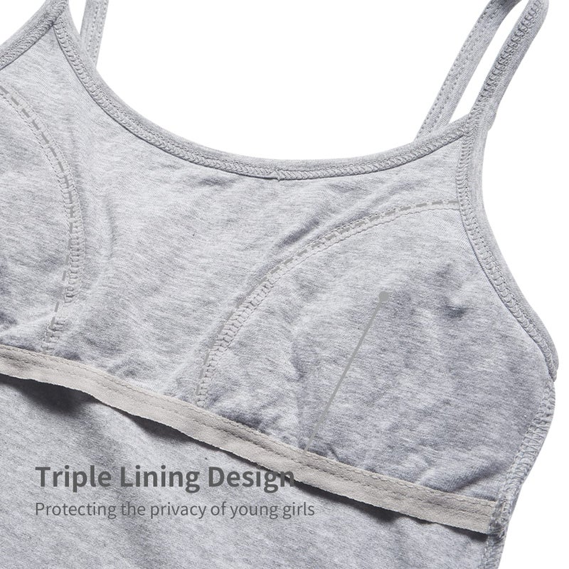 QBK Training Bras for Teens Girls from 6 7 8 9 10 12 Years Old Camisoles Bralette Bras with Shelf Bra (2Pack) (White Grey 10-12) - Image 4