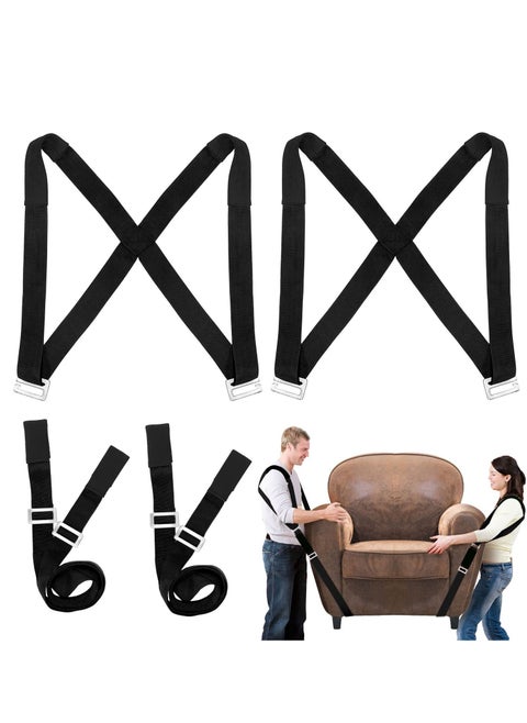 Moving Straps, 2-Person Lifting and Moving System, Adjustable Shoulder Lifting for Moving, Lifting, Carrying Furniture, Appliances, Mattresses, and Heavy up to 800 lbs, Safely and Easily, Black