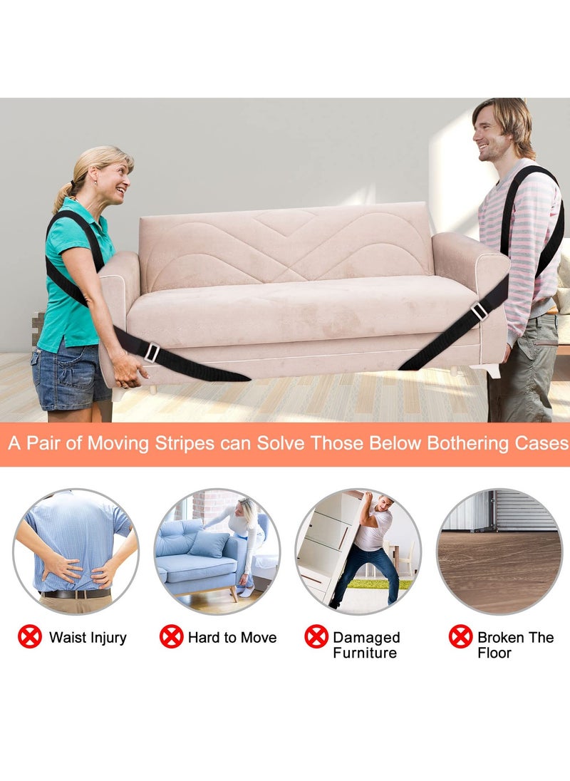 Moving Straps, 2-Person Lifting and Moving System, Adjustable Shoulder Lifting for Moving, Lifting, Carrying Furniture, Appliances, Mattresses, and Heavy up to 800 lbs, Safely and Easily, Black