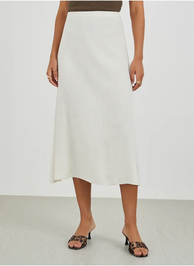ستايلي Styli Solid Mid Rise A-Line Midi Skirt