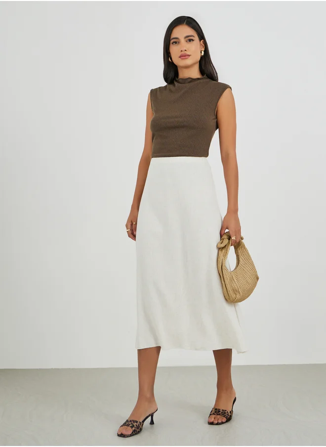 ستايلي Styli Solid Mid Rise A-Line Midi Skirt