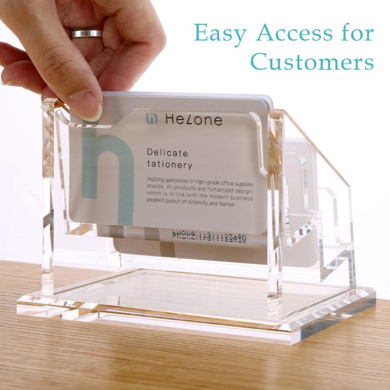 HeZone Business Card Holder for Desk Display, Clear Acrylic Office Supplies, Cards organizer Stand 2 Slot 1 Pack (2 Grid H) - Image 3