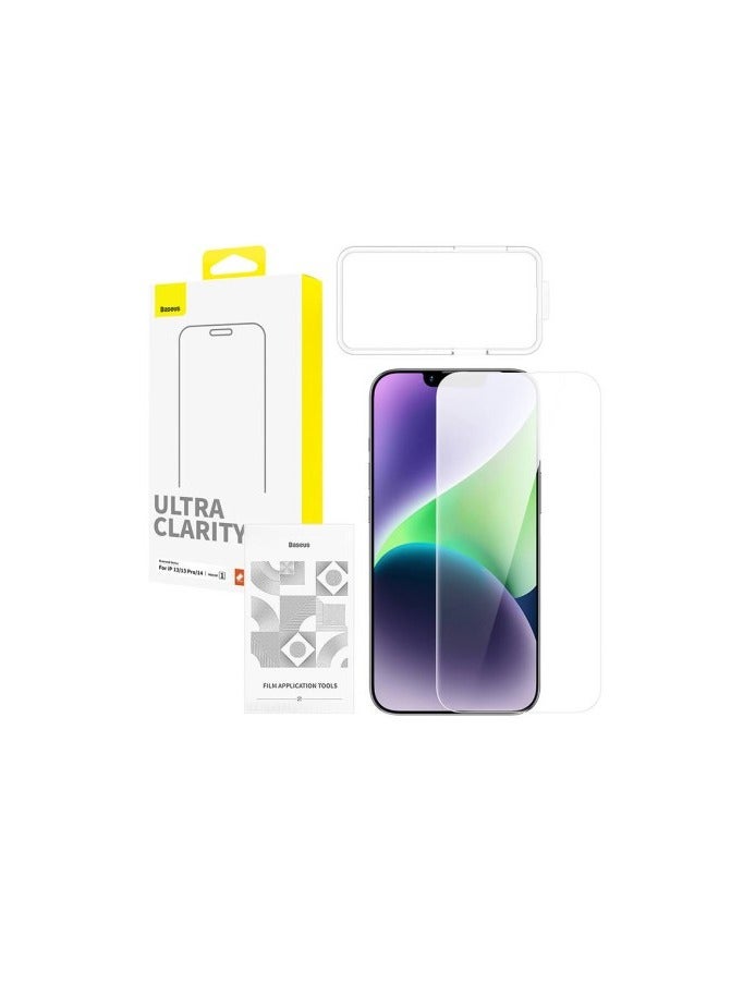 بيسوس واقي شاشة من الزجاج المقوى عالي الدقة من OS-Baseus Sapphire Series (مع فلتر للغبار) لجهاز iP 13 Pro Max/14 Plus، شفاف (عبوة من قطعة واحدة، مع مجموعة تنظيف وأداة تثبيت مقاومة للغبار) - Image 1