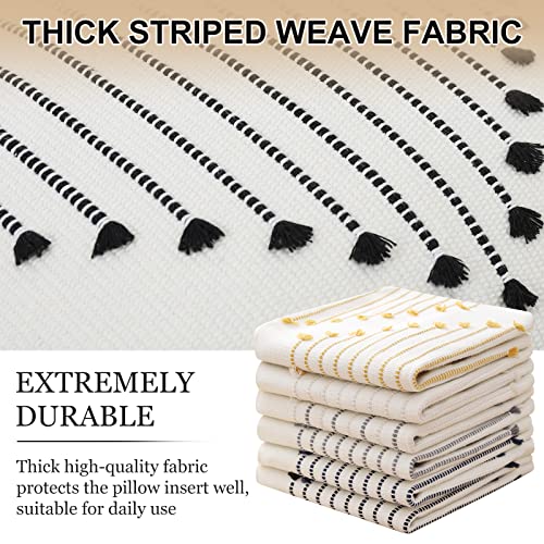 Mecatny Boho Outdoor Throw Pillow Covers 18X18 Set of 2, Farmhouse Decorative Pillow Covers for Couch Sofa Living Room, Black & Cream White - Image 3