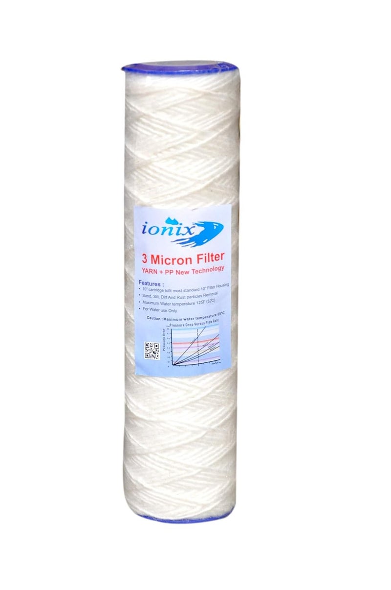 IONIX 3 Micron pre Filter Yarn Spun PP Yarn 10 inches Compatible with All Standard Size pre Filters Pack of 6 - Image 2