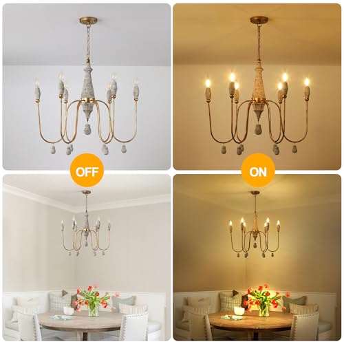 Klgxnrd 28.5" French Country Chandelier, 6-Light Farmhouse Dining Room Light Fixtures Over Table, Vintage Antique Wood Chandelier for Bedroom Kitchen Island Entryway Living Room Office - Image 5