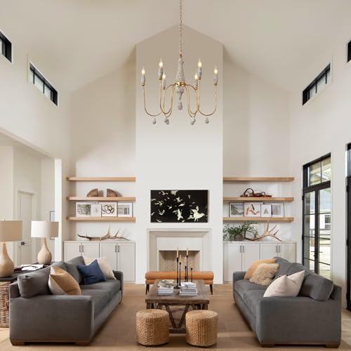 Klgxnrd 28.5" French Country Chandelier, 6-Light Farmhouse Dining Room Light Fixtures Over Table, Vintage Antique Wood Chandelier for Bedroom Kitchen Island Entryway Living Room Office - Image 3