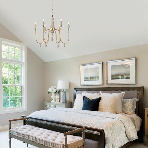Klgxnrd 28.5" French Country Chandelier, 6-Light Farmhouse Dining Room Light Fixtures Over Table, Vintage Antique Wood Chandelier for Bedroom Kitchen Island Entryway Living Room Office - Image 4