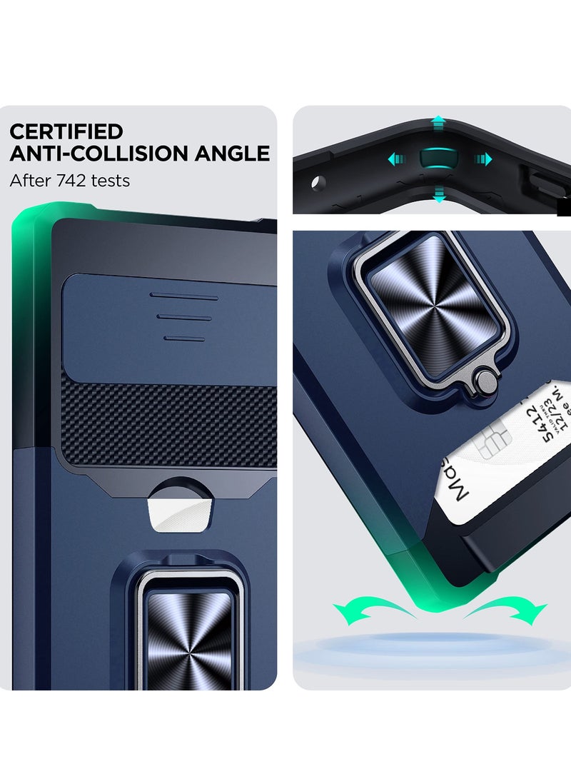 KASTWAVE Case for Google Pixel 6 Pro with Slide Camera Cover and Card Holder Slot, Compatible with Google Pixel 6 Pro 5G Case with Wireless Charging Support, Wallet Case with 360° Ring Kickstand (Blue)  - Image 3