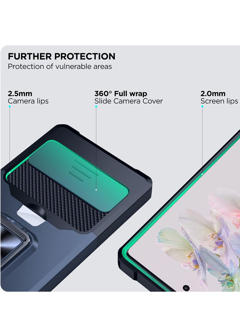 KASTWAVE Case for Google Pixel 6 Pro with Slide Camera Cover and Card Holder Slot, Compatible with Google Pixel 6 Pro 5G Case with Wireless Charging Support, Wallet Case with 360° Ring Kickstand (Blue)  - Image 4