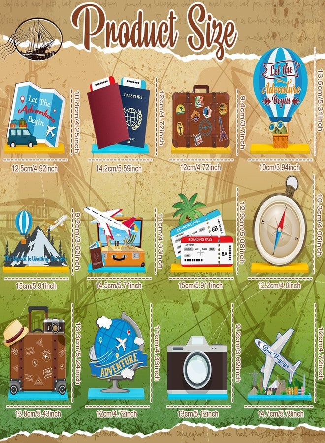 مجموعة مارسوي المكونة من 12 قطعة من زينة الطاولات الخشبية ذات الطابع السياحي، مثالية لتزيين حفلات السفر حول العالم، مع دعائم تصوير مميزة لحفلات "لتبدأ المغامرة" وحفلات الوداع. - Image 4