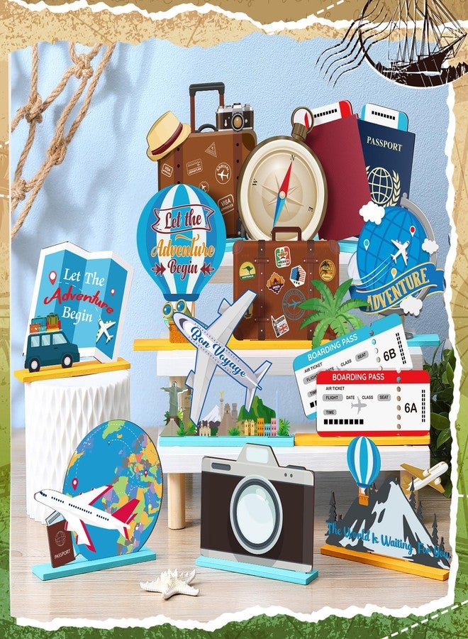 مجموعة مارسوي المكونة من 12 قطعة من زينة الطاولات الخشبية ذات الطابع السياحي، مثالية لتزيين حفلات السفر حول العالم، مع دعائم تصوير مميزة لحفلات "لتبدأ المغامرة" وحفلات الوداع. - Image 3