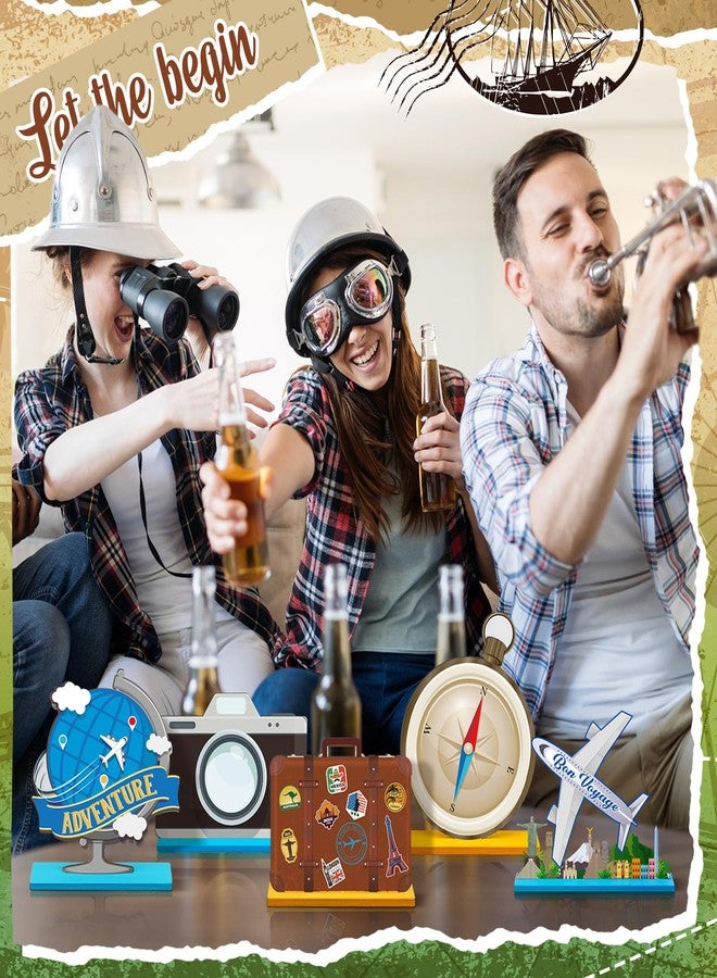 مجموعة مارسوي المكونة من 12 قطعة من زينة الطاولات الخشبية ذات الطابع السياحي، مثالية لتزيين حفلات السفر حول العالم، مع دعائم تصوير مميزة لحفلات "لتبدأ المغامرة" وحفلات الوداع. - Image 2