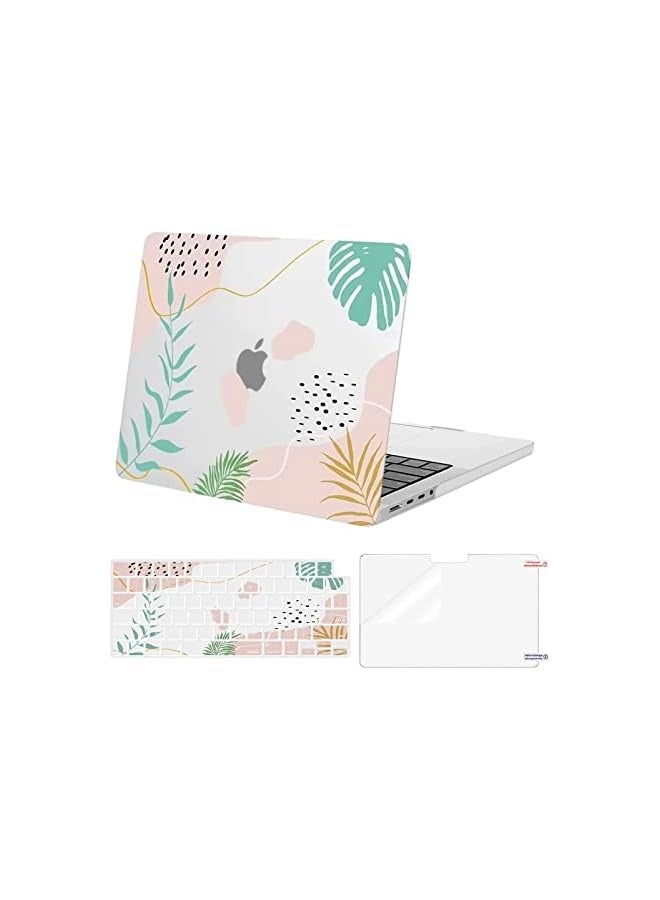 Mosiso Compatible with MacBook Pro 14 inch Case 2021 2022 Release A2442 M1 Pro/Max with Liquid Retina XDR Display Touch ID, Plastic Hard Shell Case&Keyboard Cover Skin&Screen Protector, Artistic Leaf - Image 1