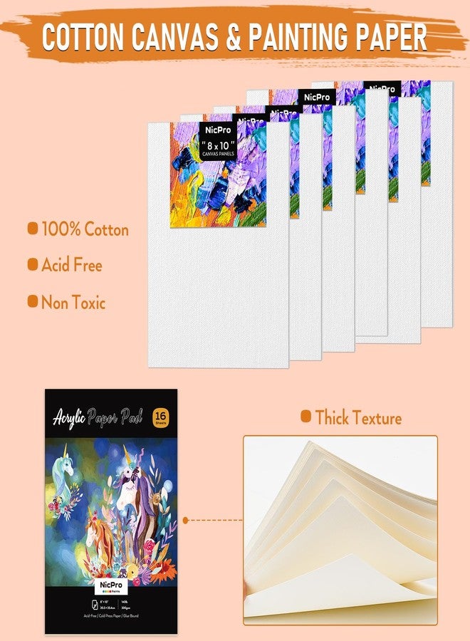 Nicpro 68PCS Acrylic Paint Canvas Set for Adults Kids, Art Painting Supplies Kit with 24 Paints,Table Easel,8 Canvas Panels,12 Brushes,Paper Pad,Cleaning Cup,Sponge,Palette for Artist Beginner - Image 3