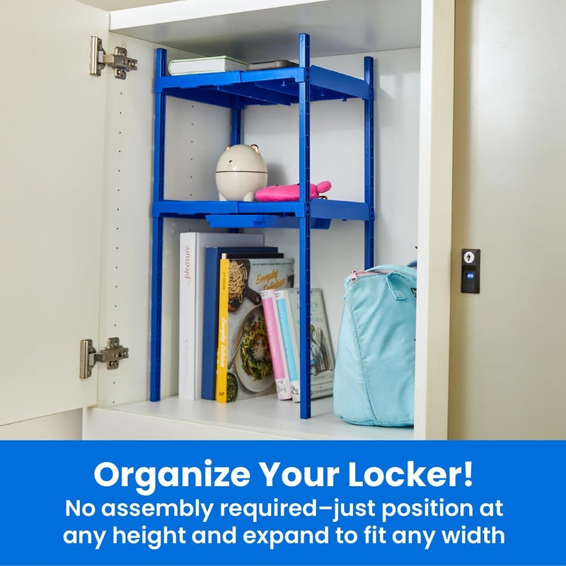 LockerMate Double Locker Shelf Adjustable Width and Height to Fit Most School Lockers Blue - Image 3